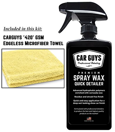Hybrid Spray Wax Sealant - Car Waxing Kit includes 420 GSM Edgeless Microfiber Towel - Car Wax Spray Sealant by Car Guys Auto Detailing