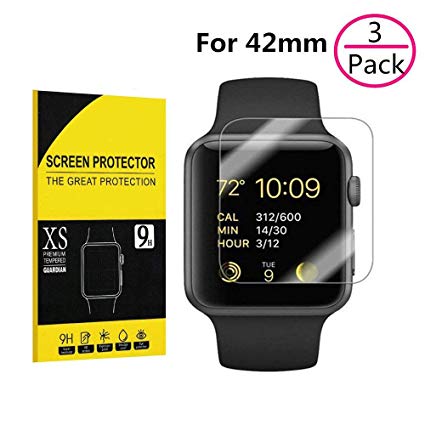 [3 Pack] Apple Watch 42mm Screen Protector,Hatshort Anti-Scratch, 9H Hardness, Bubble Free, HD Clear Tempered Glass Screen Protector for Apple Watch 42mm Series 1/2/3