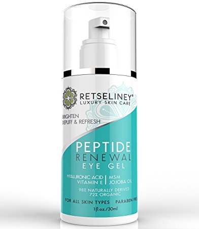 Retseliney Peptide Renewal Eye Gel for Dark Circles, Puffiness, Wrinkles & Bags with Vegan Hyaluronic Acid, Vitamin E, Best Under Eye Cream, Treatment for Crow's Feet & Fine Lines, Twice the Size