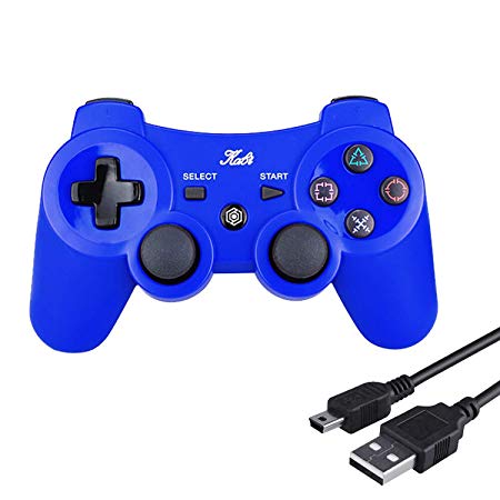 Wireless Bluetooth Controller 6-AXIS Game Pad Double Shock Joystick for PS3 Controller PlayStation 3 Controller with Free Charging Cable Kabi (Blue)