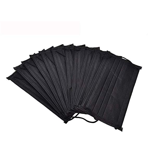 50 Packs Black Disposable Breathability Earloop Anti-Dust Medical Face Mask Dust Filter Mouth Cover With Individual Package And 3 Layers of Protection for Outdoor Activities