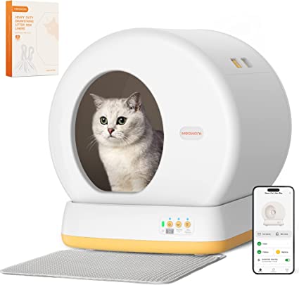 MeoWant Self-Cleaning Cat Litter Box-Yellow, Advanced Safety System Automatic Cat Litter Box Perfect for Multi Cats, Extra Large/Odor Isolation/APP Control Smart Cat Litter Box with Mat & Liner