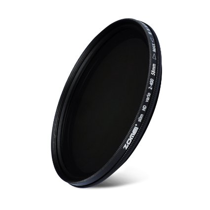 ZOMEi 58mm Ultra Slim ND2-ND400 Fader Variable Neutral Density Adjustable Lens Filter Ultra Slim ND Filter Optical Glass