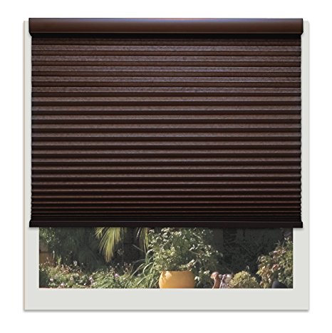 Linen Avenue U1CH3350C72 Custom Cordless 33 1/2 W X 66 To 72 H Chocolate Light Filtering Cellular Shade