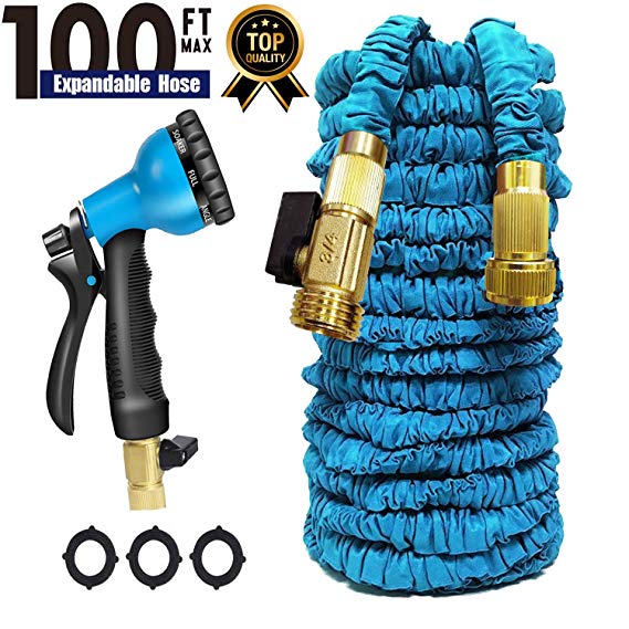 Garden Hose 100 FT Expandable Garden HoseWater Hose, Heavy Duty Water Hose Quick Connect, Strongest Expanding Garden Hose,8-Way Durable Spray Nozzle Protection for All Your Watering Needs (Blue)