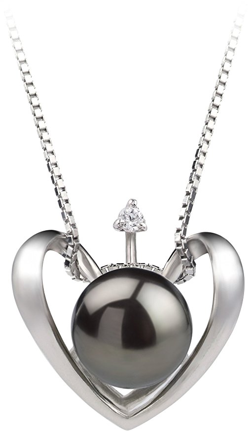 PearlsOnly - Heart 9-10mm AA Quality Freshwater 925 Sterling Silver Cultured Pearl Pendant