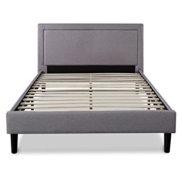 Upholstered Button Detailed Platform Bed with Wooden Slats, Queen