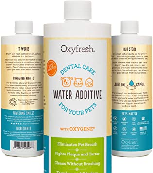 Oxyfresh Premium Pet Dental Care Solution Pet Water Additive: Best Way to Eliminate Bad Dog Breath and Cat Breath - Fights Tartar and Plaque - So Easy, Just Add to Water.