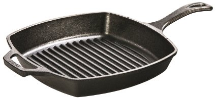 Lodge 26.67 cm / 10.5 inch Pre-Seasoned Cast Iron Square Grill Pan / Fat-Free Fryer