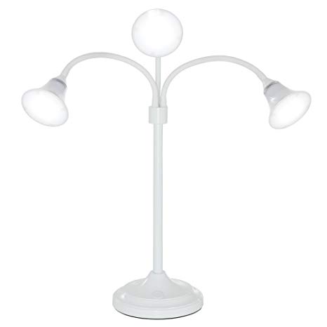Lavish Home 72-4000W 3 Head Desk Lamp, LED Light with Adjustable Arms, Touch Switch and Dimmer (White)