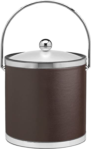 Kraftware Sophisticates Leatherette Ice Bucket, 3 Quart, Brown
