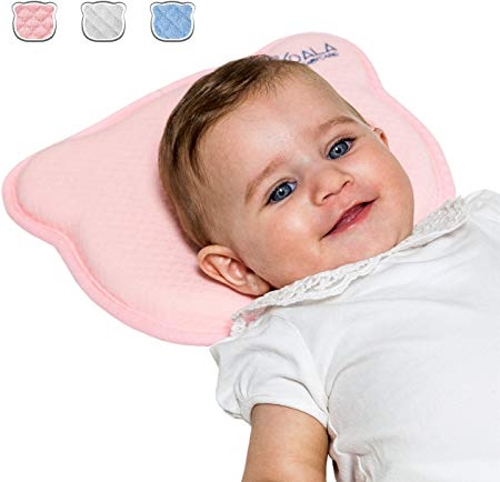 Plagiocephaly Baby Pillow with Two Removable Covers for The Prevention and Cure of Flat Head Syndrome in Memory Foam Anti-Suffocation - KoalaBabycare® - Perfect Head - Pink