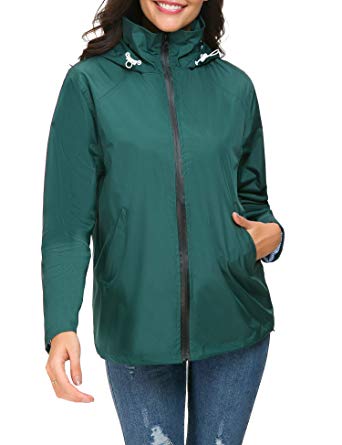 Romanstii Lightweight Waterproof Raincoat For Women Windbreaker Outdoor Rain Jacket with Stowable Hood