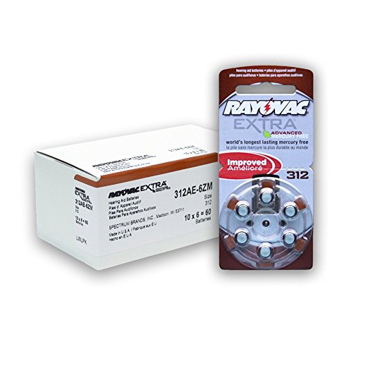 Rayovac Extra Mercury Free Hearing Aid Batteries Size: 312 (60 Batteries)