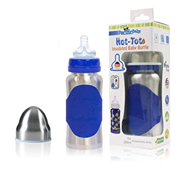 Pacific Baby Hot-Tot Insulated Stainless Steel Infant Baby Eco Feeding Bottle Anti-Colic Nipple 7 Ounce (Blue)