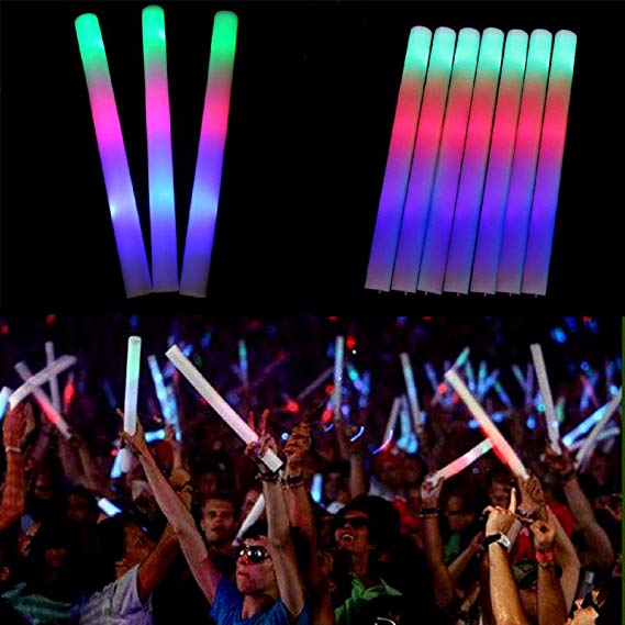 100 Pack of 18 Inch Multi Color Flashing Glow LED Foam Sticks, Wands, Batons - 3 Modes Multi-Color - Party Flashing Light DJ Wands, Concert, Festivals, Birthdays, Party Supplies, Weddings, Give Aways