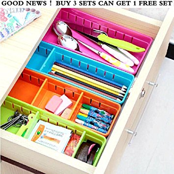 Creative Storage Drawers Drawer Organizers VANORIG Plastic Drawer Dividers Drawer Storage Box Stationery Makeup Organizers ,Set of 4 (Assorted Colors)