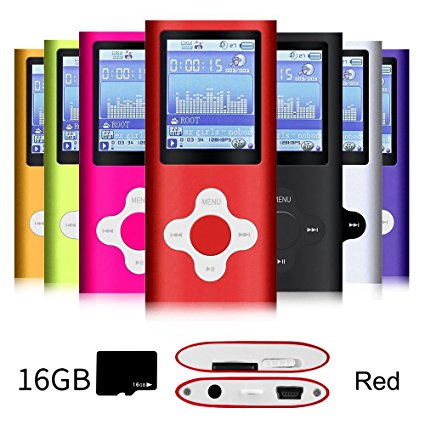 G.G.Martinsen Red Stylish MP3/MP4 Player with a 16GB Micro SD card, Support Photo Viewer, Recorder & Radio, Mini USB Port 1.8 LCD, Digital Music Player, Media/ Video Player, MP3 Player, MP4 Player