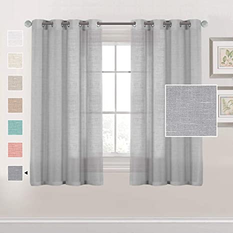 H.VERSAILTEX Linen Sheer Curtains 63 Inch Long Pair Set Linen Textured Semi Sheer Curtains for Living Room Silver Grommet Window Treatment Linen Panels for Villa/Hall/Parlor (52" W x 63" L, Gray)