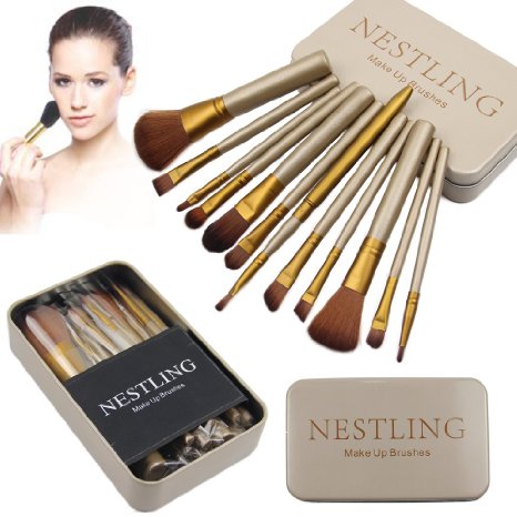 Nestling® 12 Pcs Bamboo Handle Makeup Brushes Kabuki Powder Foundation blusher Cosmetic Brushes With Box