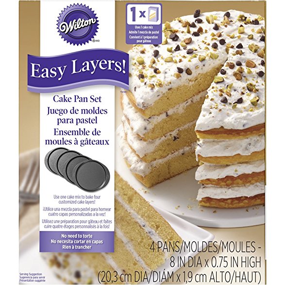 Wilton 2105-0188 4 Piece Easy Layers Round Cake Pan Set, 8"