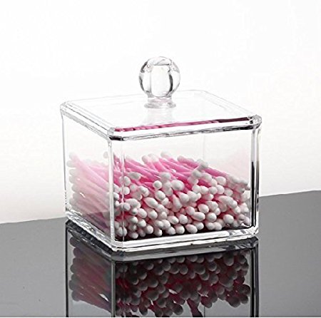 GLODEALS Transparent Square Clear Acrylic Holder Box Cotton Swabs Stick Storage Cosmetic Makeup Case Cotton Ball Holder Organizer(one)