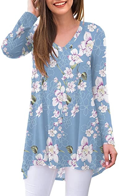 AWULIFFAN Women's Fall Long Sleeve V-Neck T-Shirt Sleepwear Tunic Tops Blouse Shirts