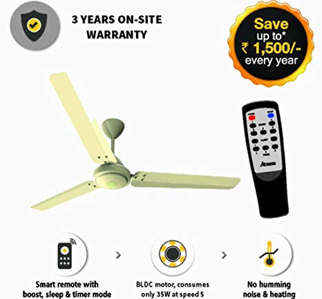 Gorilla energy saving 5 star rated 1400 mm Ceiling Fan with remote control and BLDC Motor- Ivory