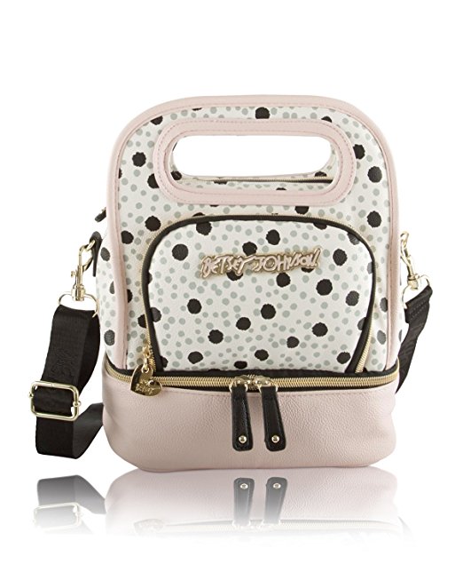 Betsey Johnson Be Mine Top Handle Lunch Tote Bag, White/Pink/Spots