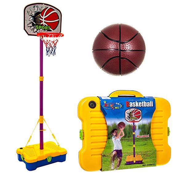 Fineway Portable Adjustable Junior Basketball With Ball & Stand Play Sports Outdoor Set – Free Standing – Comes Everything in a Carry Case – Indoor or Outdoor Garden Beach Party Fun – Perfect Entertainment – Ideal for Xmas Birthday Gift.
