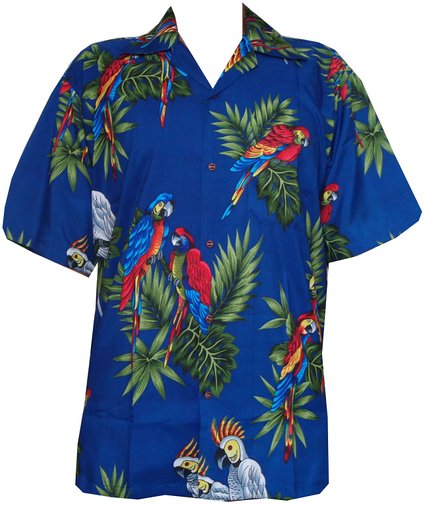 Hawaiian Shirt Parrot Printed Polyester Black Aloha Beach Camp Party Man