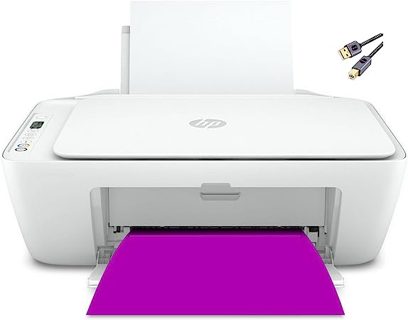 HP DeskJet 2742e Series Inkjet Color All-in-One Printer I Print Copy Scan I Wireless USB Connectivity I Mobile Printing I Up to 4800 x 1200 DPI I Print Up to 7.5 ISO PPM I White   Printer Cable