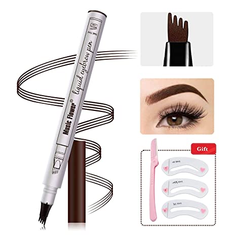 Eyebrow Tattoo Pen,Microblading Eyebrow Pen 4 Points Eyebrown Pen Tat Brow Microblade Eyebrow Pencil Waterproof & Smudge-Proof With Four Micro-Fork Tips Applicator for Daily Natural Eye Makeup
