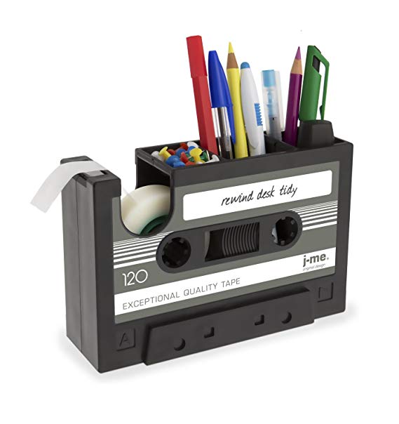 Cassette Tape Dispenser Pen Holder Vase Pencil Pot Stationery Desk Tidy Container Office Stationery Supplier Gift-onepalace (Black)