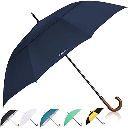 ZEKAR Wooden J-Handle Umbrella, 54/62 / 68 inch, Classic and UV-Protection Versions, Large Windproof Stick Umbrella, Auto Open Men Women Golf Umbrella