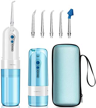 Water Flosser - COSANSYS Cordless Electric Teeth Oral Irrigator Portable Rechargeable - 4 Modes (include nose clean) & 5 Jet Tips - IPX7 Waterproof Flosser for Travel and Home