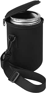 Cosmos Mason Jar Portable Neoprene Bag Insulated Mason Jar Holder Sleeve with Adjustable Strap and Zipper for 32 OZ Regular and Wide Mouth Mason Jar (Black)