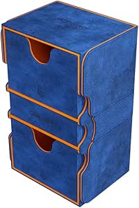 Gamegenic Stronghold 200  XL Convertible Deck Box | Double-Sleeved Card Storage | Card Game Protector with Accessories Drawer | Nexofyber Surface | Holds up to 200 Cards | Blue/Orange Color | Made