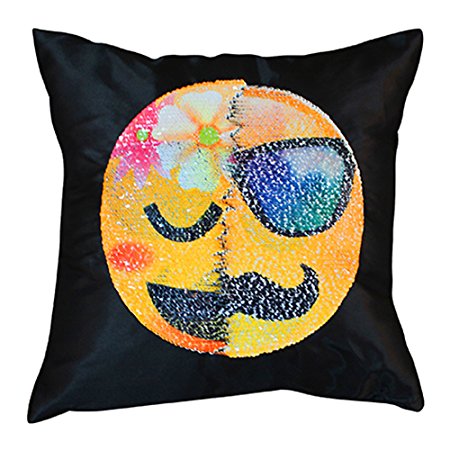 40cm by 40cm or 16"x16" Sequined Emoji Throw Pillow Case with Dual Design Magic Reversible Sequin Throw Cushion Cover