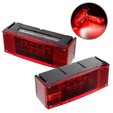 Partsam Left   Right Over 80" LED Waterproof Red Truck Trailer Boat Rectangle Stud Stop Turn Tail Lights