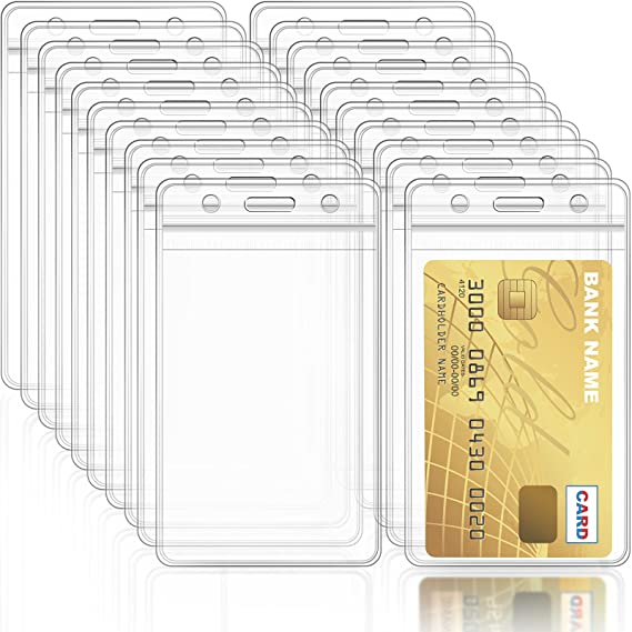 150 Pieces ID Card Name Badge Holder Clear Plastic Vertical Name Badge ID Card Holders Transparent PVC Vertical Sleeve Pouch for Office School Card Travel Waterproof (83 x 135 mm/ 3.27 x 5.3 Inch)