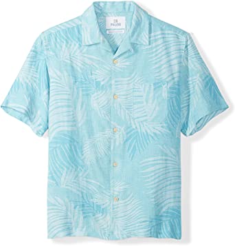 Amazon Brand - 28 Palms Men's Relaxed-Fit Silk/Linen Tropical Leaves Jacquard Shirt