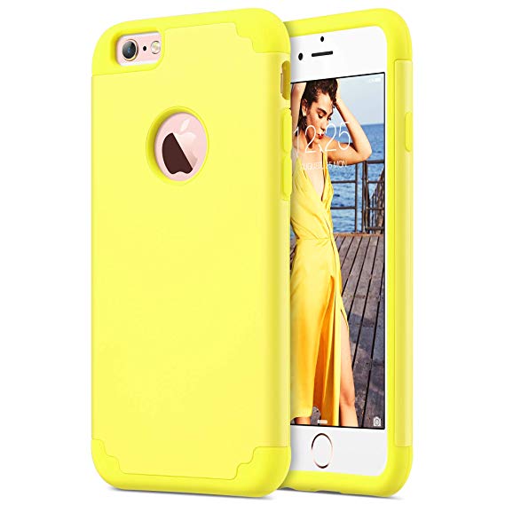 ULAK iPhone 6S Case, iPhone 6 Case, Slim Fit Dual Layer Soft Silicone & Hard Back Cover Bumper Protective Shock-Absorption & Skid-Proof Anti-Scratch Case for Apple iPhone 6 / 6S 4.8 inch, Yellow