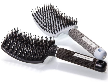 Detangling Boar Bristle Hair Brush for Blow Drying – Vented, Curved and Oversized Detangler Head – Natural Scalp Stimulation and Massage - for Women Long, Thick, Thin, Curly & Tangled Hair