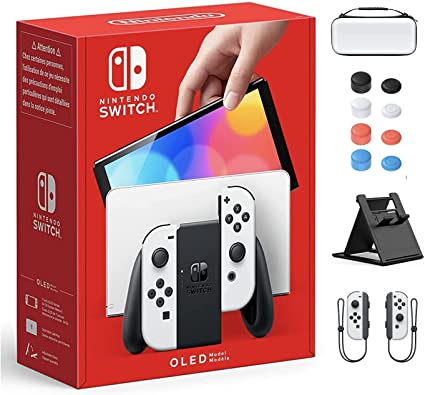 2021 Newest Nintendo Switch OLED Model 64GB Gaming Console with White Joy-Con, 7 inch 1280 x 720 OLED Touchscreen Display, Built-in Speaker, WiFi, Bluetooth 4.1   MarXso1_Accessories Holiday Bundle