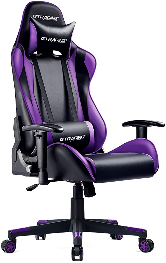 GTRACING Gaming Chair Racing Office Computer Game Chair Ergonomic Backrest and Seat Height Adjustment Recliner Swivel Rocker with Headrest and Lumbar Pillow E-Sports Chair (Purple)