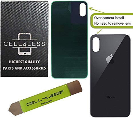 CELL4LESS Back Glass Replacement Compatible w/The iPhone Xs Including Wide Camera Hole, Adhesive & Removal Tool (Black)