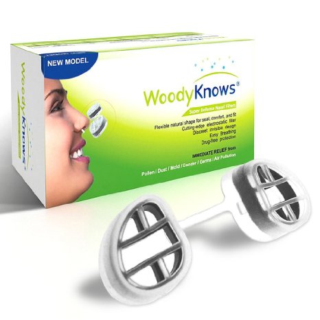 WoodyKnows Super Defense Nose / Nasal Filters (New Model) Reduce Pollen, Dust, Dander, and Mold Allergens, Airborne Air Pollution PM2.5 Particles, Allergy Allergic Asthma Sinusitis Rhinitis Hay Fever Allergies Relief Reliever, Portable Air Purifier Cleaner Mask Hepa Screen, Alternitives of Medicine Spray Strips, Breathe Easy Pure Right Free, Grooming Gardening Tanning Tools Help Kits (2 Filter Frames and 6 Pairs of Replacement Filters) (III-R)