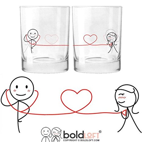 BOLDLOFT My Heart Beats for You His and Hers Drinking Glasses|Christmas Gifts for Boyfriend or Husband|Christmas Gifts for Couples|Romantic Anniversary Gifts for Him|Valentine's Day Gifts for Him