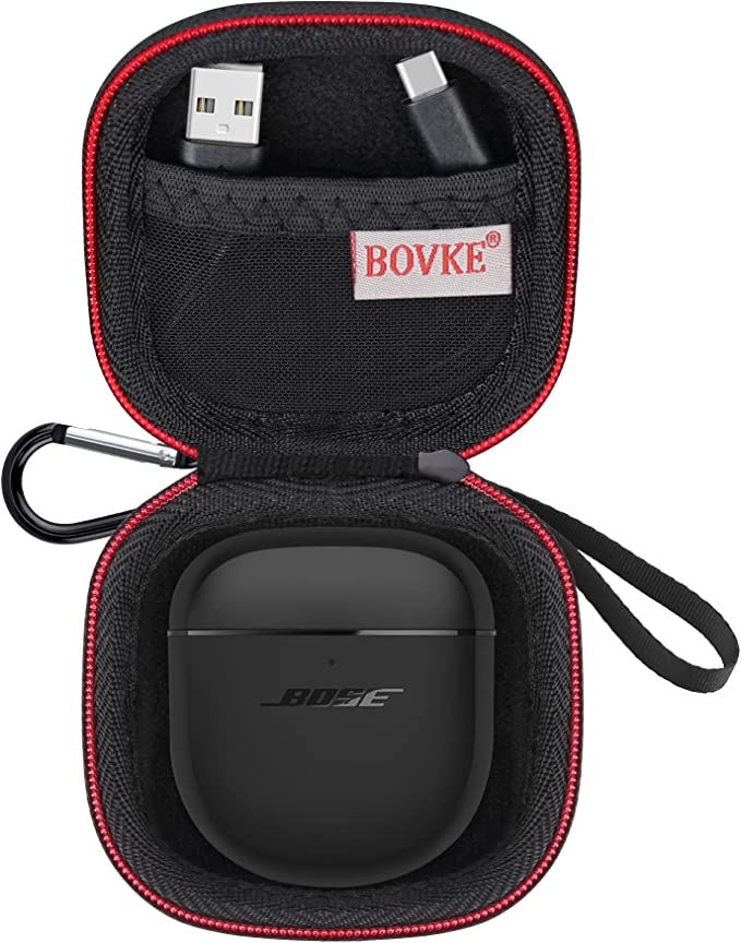 BOVKE Carrying Case for Bose QuietComfort Earbuds II Wireless Noise Cancelling in-Ear Headphones, Extra Mesh Pocket for Cables and Eartips, Black Black (Case Only)